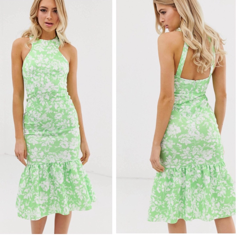 Floral Halter Maxi Dress Neon